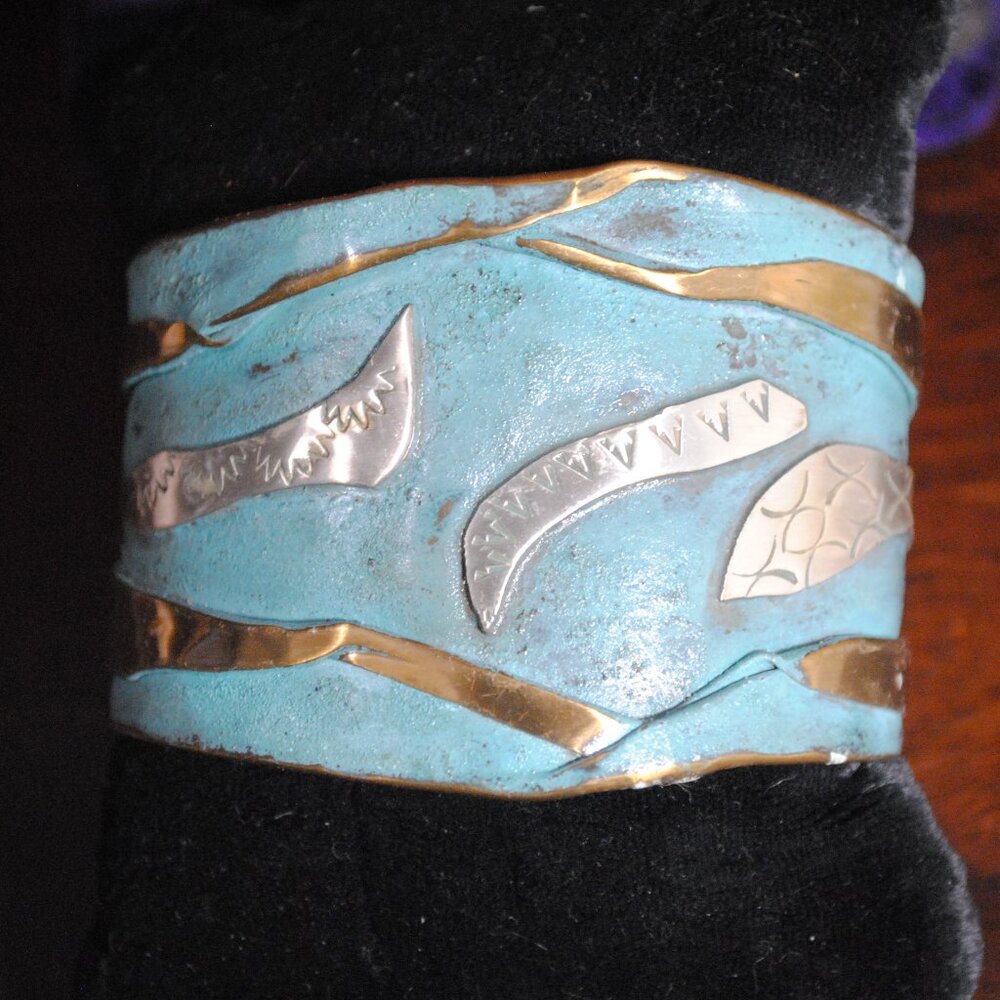 Lazaro Gutierrez Patina Solid Brass and Sterling Cuff Bracelet